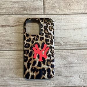 iPhone 14 Pro Max Leopard Print Phone Case with New York Red Logo